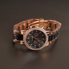 Women Chain Wrist Watch Two Tone Black MK