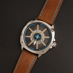 Mens Fancy Watch With Date & Time Brown Strap