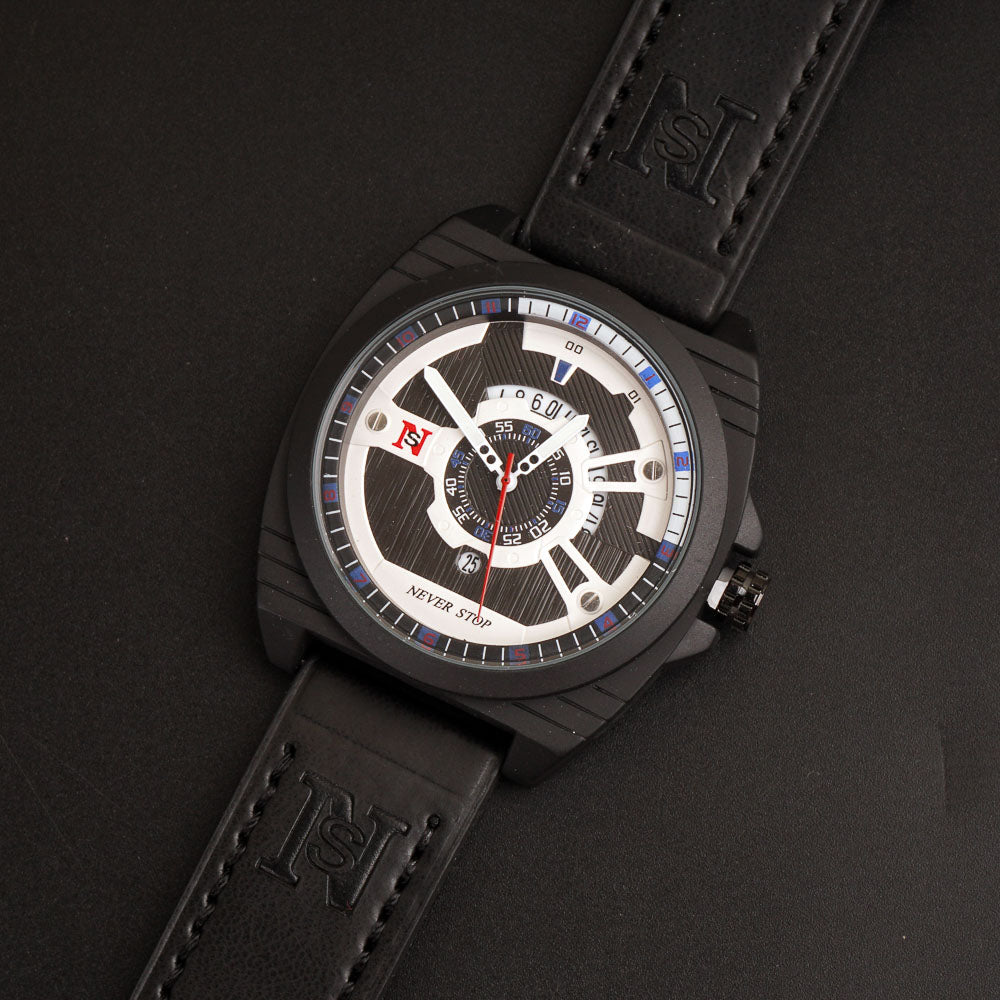 Mens Fancy Watch With Date & Time Black Strap