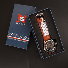 Mens Fancy Watch With Date & Time Brown Strap