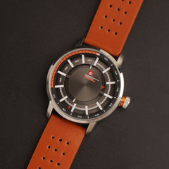 Mens Fancy Watch With Date & Time Brown Strap