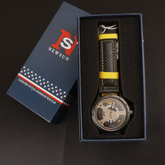 Mens Fancy Watch With Date & Time Black-Yellow Strap
