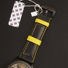 Mens Fancy Watch With Date & Time Black-Yellow Strap