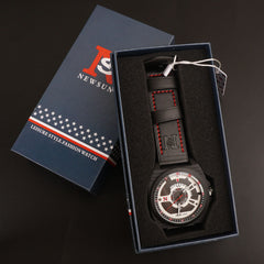 Mens Fancy Watch With Date & Time Black-Red Strap