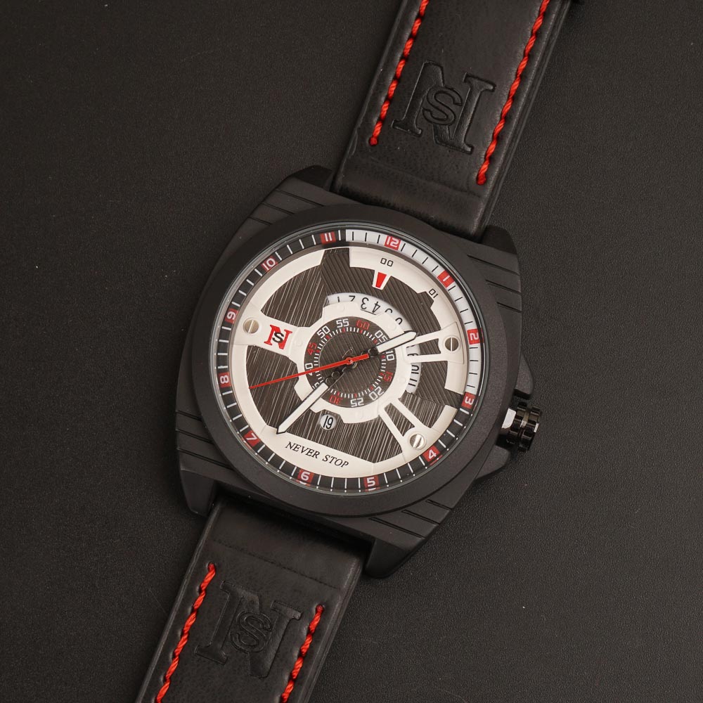 Mens Fancy Watch With Date & Time Black-Red Strap