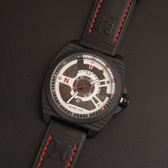 Mens Fancy Watch With Date & Time Black-Red Strap