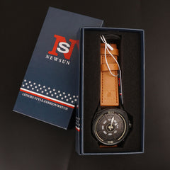 Mens Fancy Watch With Date & Time Beige Strap
