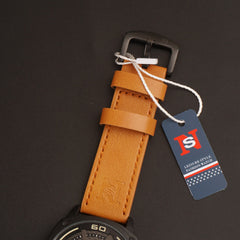 Mens Fancy Watch With Date & Time Beige Strap