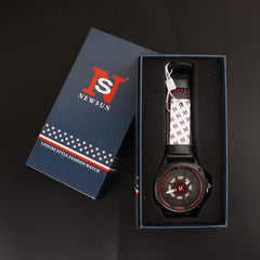 Mens Fancy Watch With Date & Time Black-Red Strap