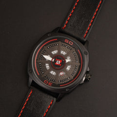 Mens Fancy Watch With Date & Time Black-Red Strap