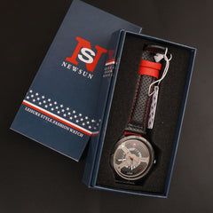 Mens Fancy Watch With Date & Time Black-Red Strap