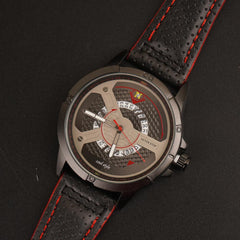 Mens Fancy Watch With Date & Time Black-Red Strap