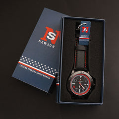 Mens Fancy Watch With Date & Time Black-Red Strap