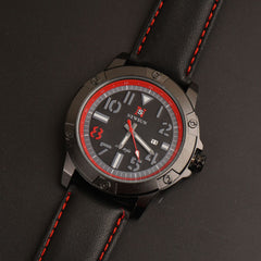 Mens Fancy Watch With Date & Time Black-Red Strap