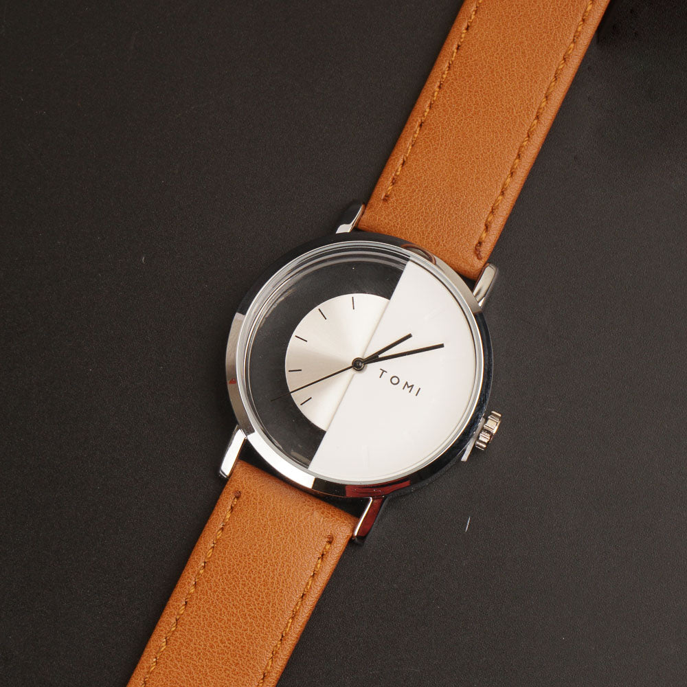 Mens Watch With Date & Time Brown Strap