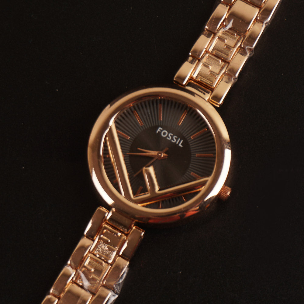 Women Chain Wrist Watch Rosegold Black