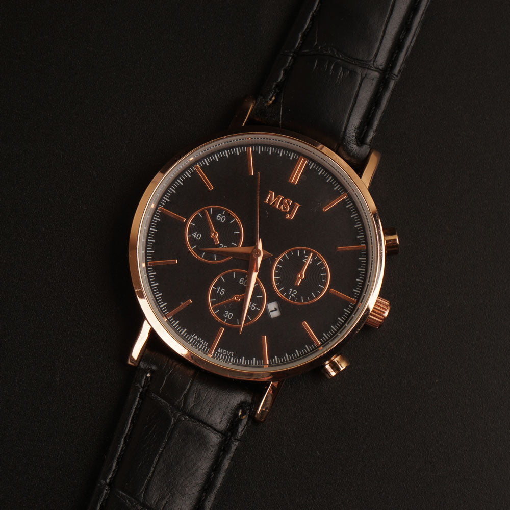 Black Strap Rosegold Dial Fashion Wrist Watch