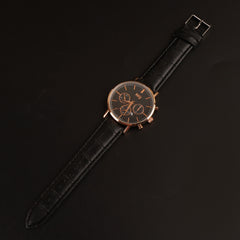 Black Strap Rosegold Dial Fashion Wrist Watch