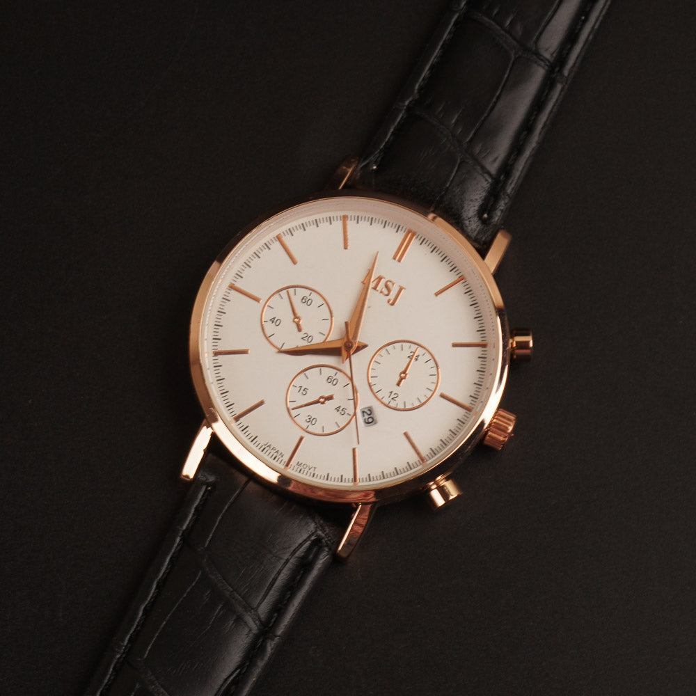 Black Strap Rosegold Dial Fashion Wrist Watch White