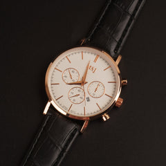 Black Strap Rosegold Dial Fashion Wrist Watch White