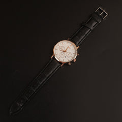Black Strap Rosegold Dial Fashion Wrist Watch White