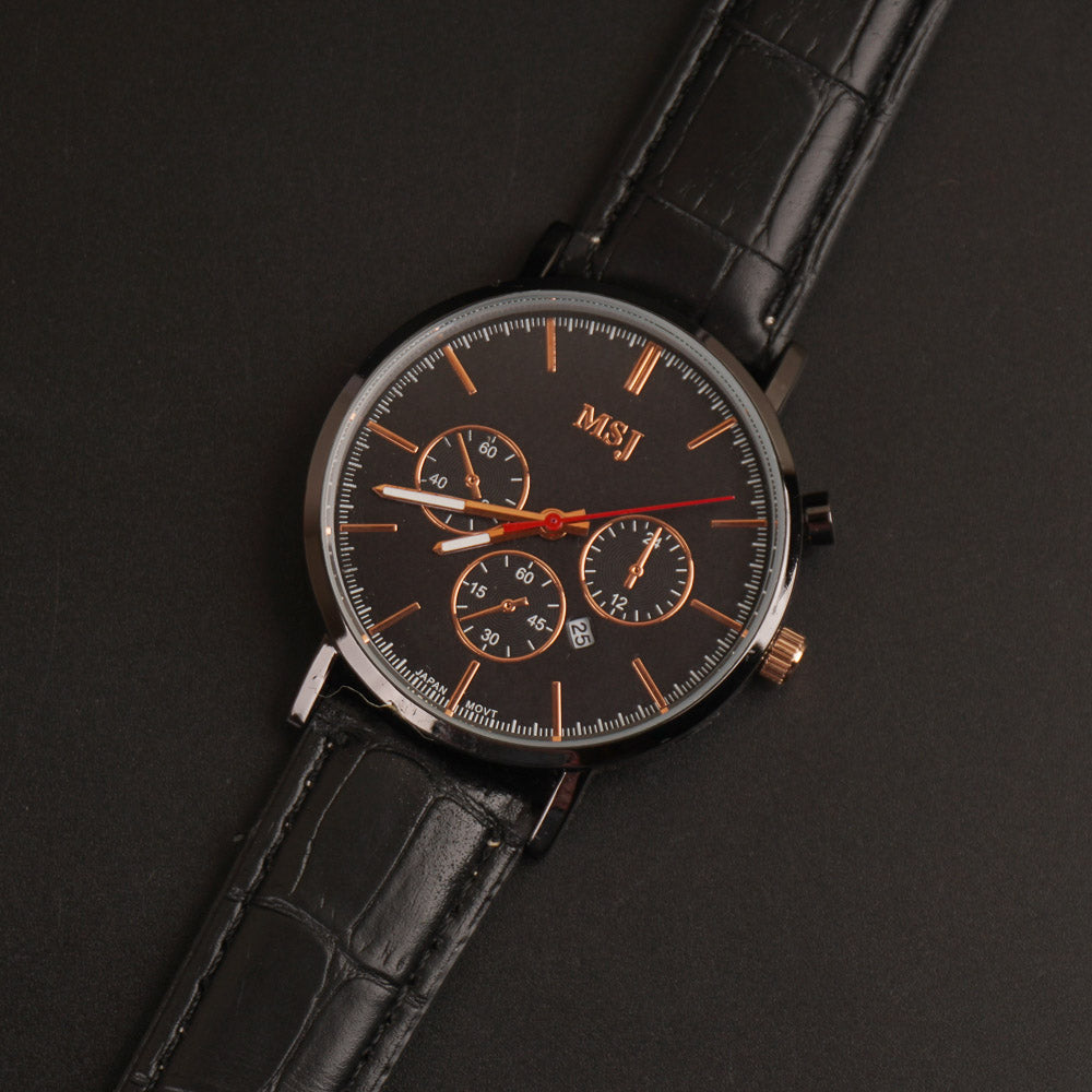 Black Strap Black Dial Fashion Wrist Watch
