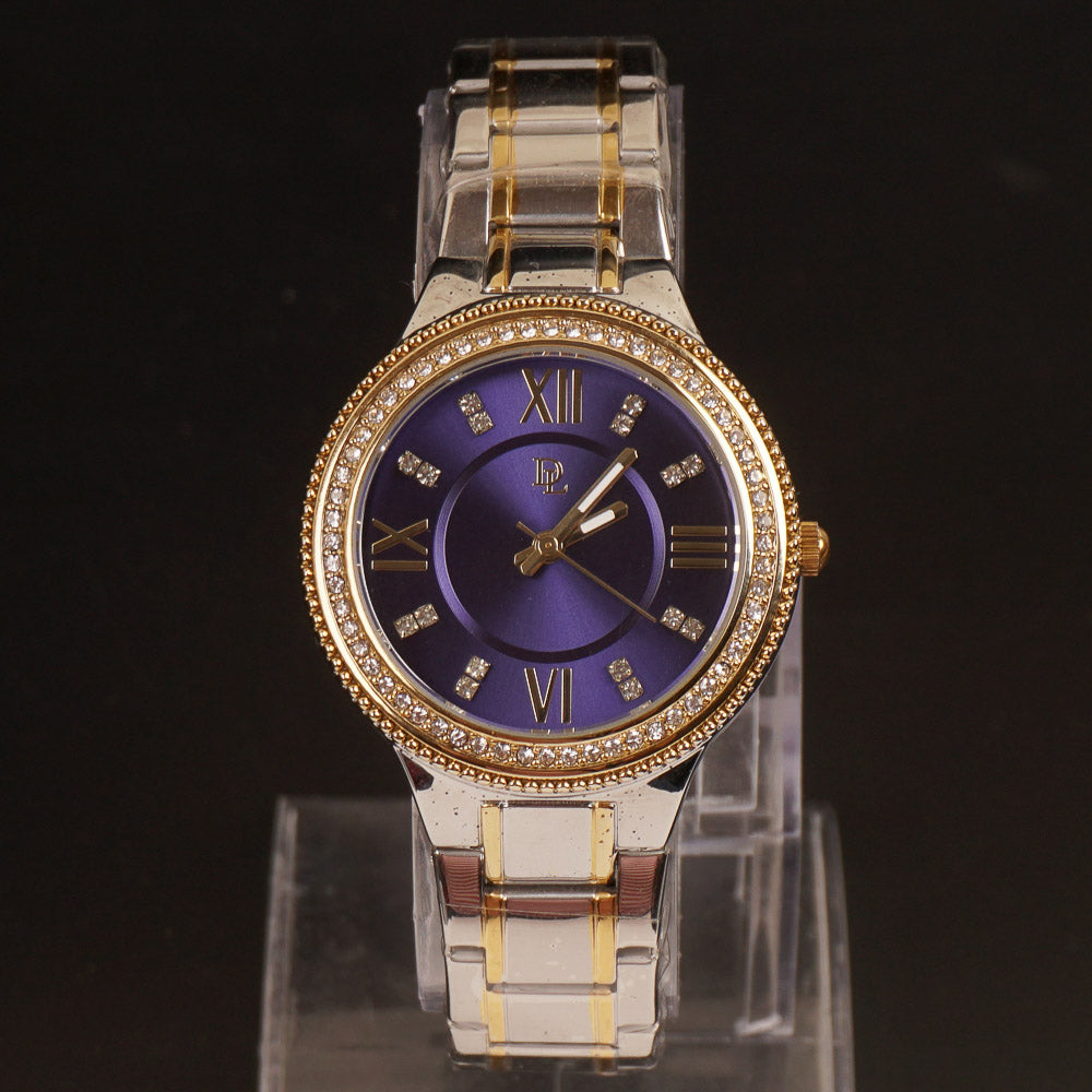 Women Chain Wrist Watch Two Tone Blue DL