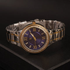 Women Chain Wrist Watch Two Tone Blue DL