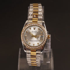 Women Chain Wrist Watch Two Tone Silver R