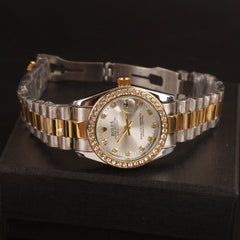 Women Chain Wrist Watch Two Tone Silver R