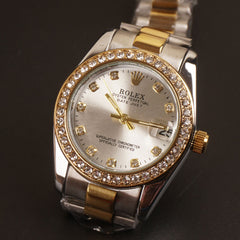 Women Chain Wrist Watch Two Tone Silver R