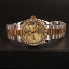 Women Chain Wrist Watch Two Tone Light Green R
