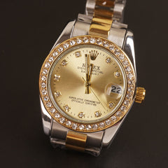 Women Chain Wrist Watch Two Tone Light Green R