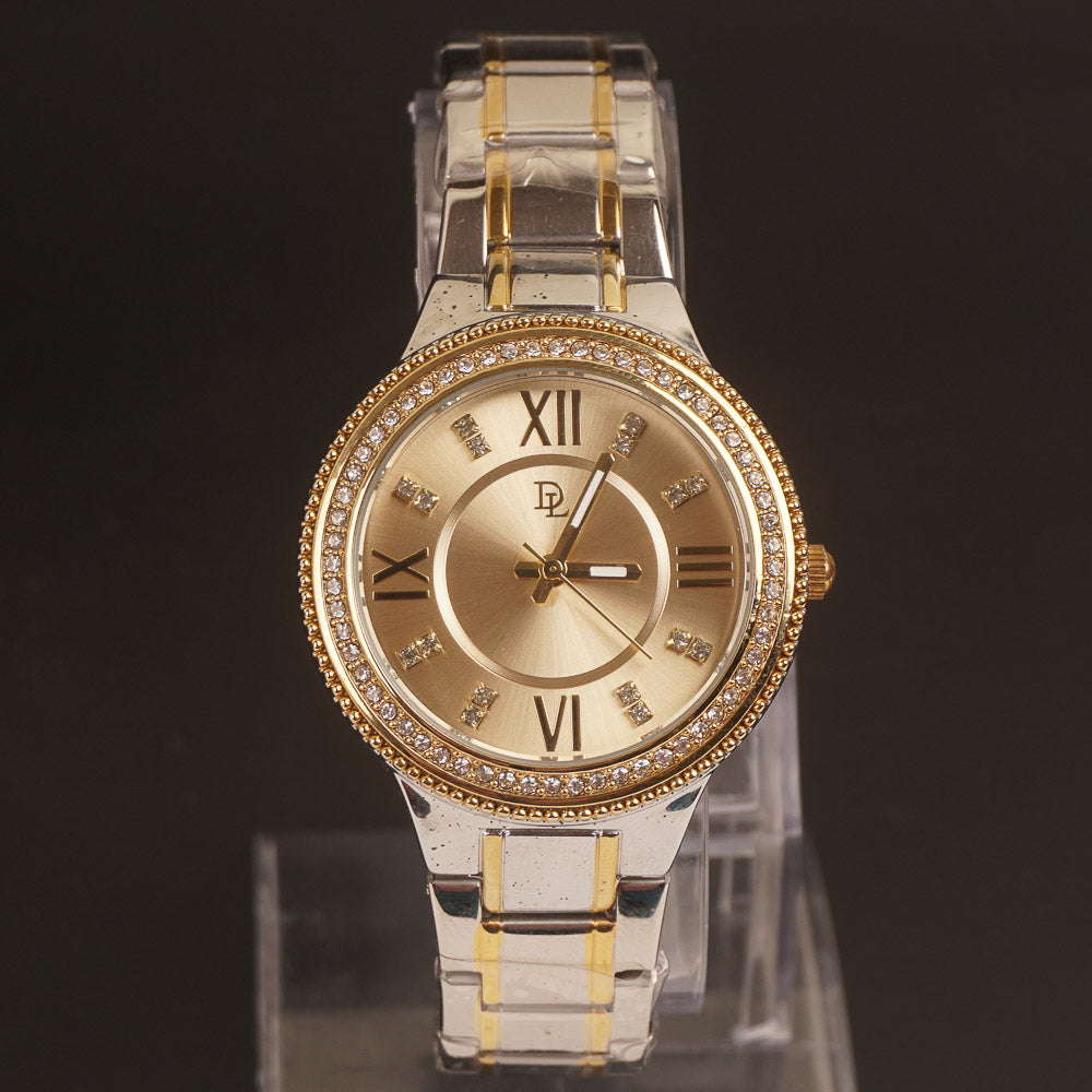 Women Chain Wrist Watch Two Tone Golden DL