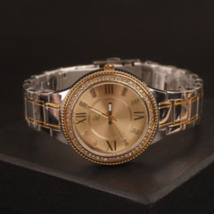 Women Chain Wrist Watch Two Tone Golden DL