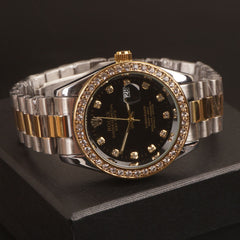 Mens Wrist Watch Two Tone Black R