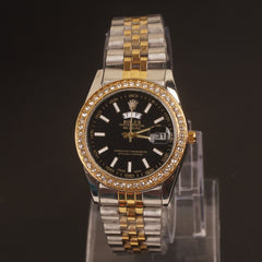 Mens Wrist Watch Two Tone Black R