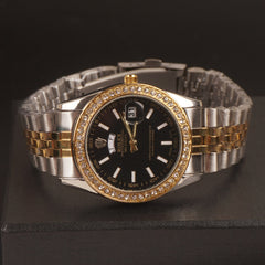Mens Wrist Watch Two Tone Black R