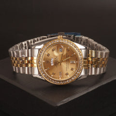 Mens Wrist Watch Two Tone Golden R