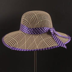Purple Ribbon Cowboy Spring Summer Wide Brim Beach Hat