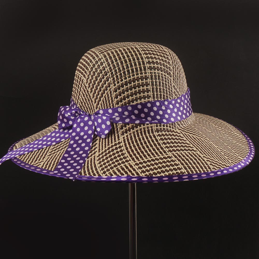 Purple Ribbon Cowboy Spring Summer Wide Brim Beach Hat