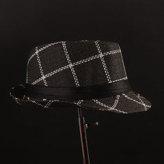 Dark Grey Check Panama Fashion Spring Summer Wide Brim Beach Hat
