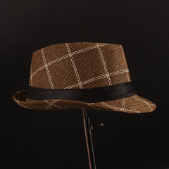 Brown Check Panama Fashion Spring Summer Wide Brim Beach Hat