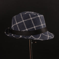 Blue Check Panama Fashion Spring Summer Wide Brim Beach Hat