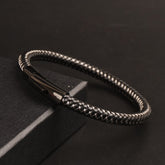 Black leather with silver wire black fashion bracelet