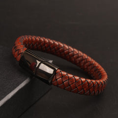 Brown Leather Black magnetic lock Leather Bracelet