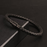 Black Leather with Black Lock Leather Fashion Bracelet