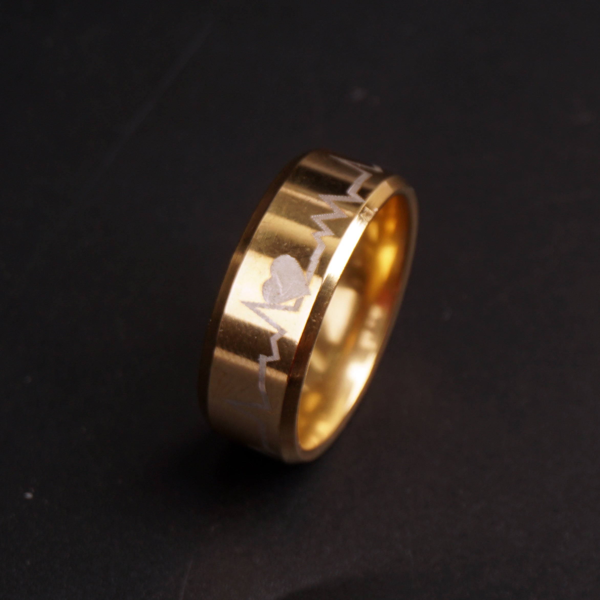Golden Round Titanium Ring Heart Design