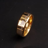 Golden Round Titanium Ring Heart Design