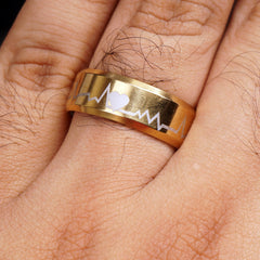 Golden Round Titanium Ring Heart Design